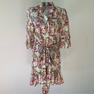 BOGNAR BLU Ruffled 3/4 Sleeve size XS Silk hi low short Dress floral print belt